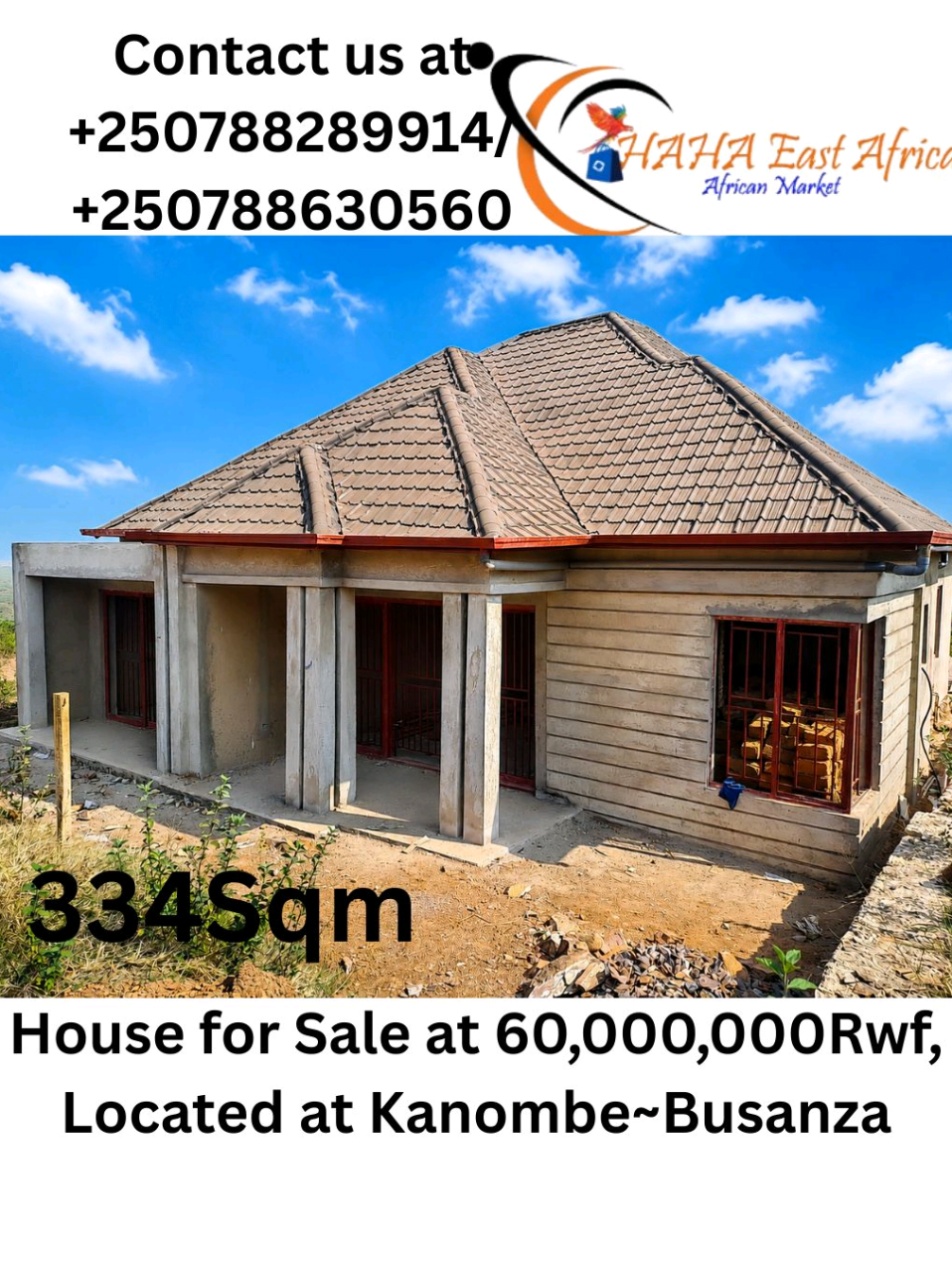 House for Sale at 60,000,000Rwf, Within 334Sqm, Located at Kanombe~Busanza